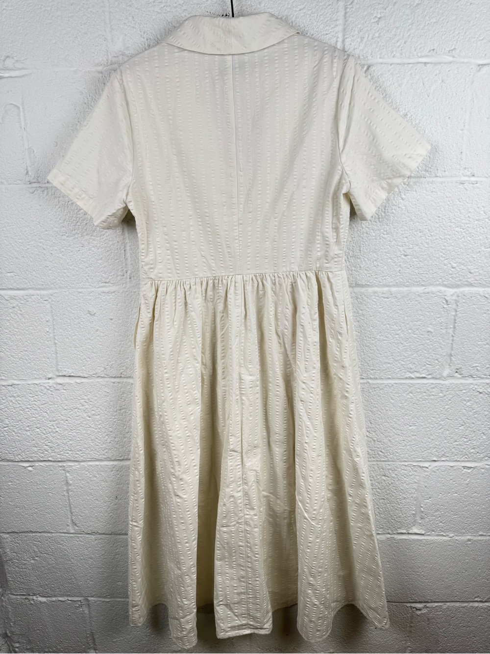 Tuckernuck White Seersucker Shawl Collar Adelaide Midi Dress Cotton Size M - Picture 7 of 9